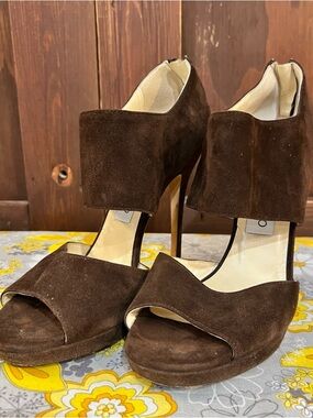 Jimmy Choo Dark Brown Suede Platform Stiletto Sandals